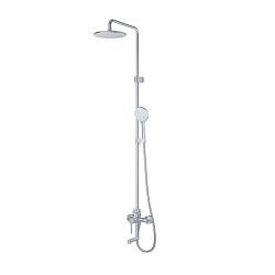 Душевая система IDDIS Aiger высота 1130-1450 мм, настенная, цвет хром глянцевый, смеситель однозахватный/короткий излив/тропический душ круглый (с верхней лейкой)/штанга/лейка/шланг, латунь, наружного монтажа
