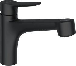 Смеситель для кухни/мойки KLUDI MIX, однорычажный, поворотный, латунный, с выдвижным изливом,  длина излива 255 мм, латунь, цвет черный матовый