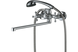 Смеситель для ванны/душа Olives Anari AN19221 двухвентильный, кран-буксы керамика , настенный, излив поворотный 325 мм, с гибким шлангом, душем/лейкой, латунь, хром