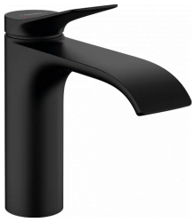 Смеситель для раковины Hansgrohe Vivenis 110, однорычажный, фиксированный, излив короткий, длина 14,6 см, керамический, латунь, цвет матовый черный, с донным клапаном