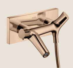 Смеситель для ванны Axor Starck Organic термостатический, внешнего/наружнего монтажа, настенный, неповоротный, латунный, длина излива 19,7 см, цвет полированное красное золото, без душевого шланга/лейки