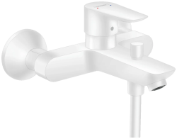 Смеситель для ванны Hansgrohe Talis E, однорычажный, настенный, наружнего/внешнего монтажа, неповоротный, латунный, длина излива 19,4 см, керамический, цвет матовый белый, без душевого шланга/лейки, на 2 отверстия