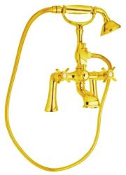 Смеситель для ванны/душа Cezares Lord, на борт ванны, двухвентильный, неповоротный, длина 150 мм, керамический, латунь, цвет золото 24 карат