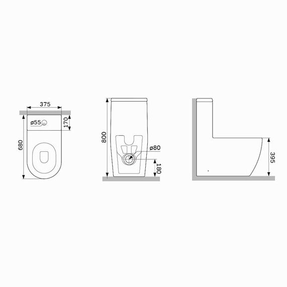 Унитаз моноблок AM.PM Func белый, горизонтальный (в стену) выпуск, 375x680x800 мм напольный, с сиденьем микролифт, дюропласт, безободковый, чаша с бачком, со смывным механизмом 