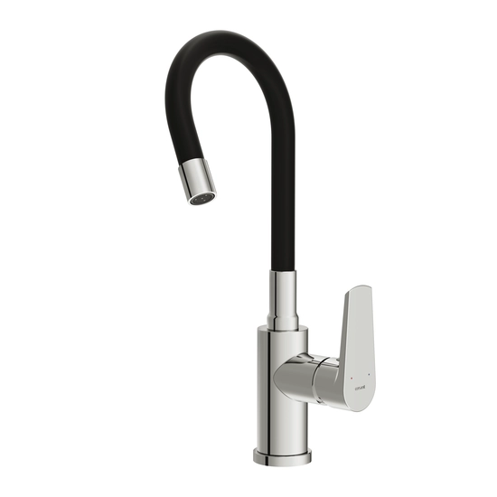 Смеситель для кухни/мойки Cersanit Moduo однорычажный, поворотный/гибкий излив, керамический, высота 237 мм, длина 220 мм, нержавеющая сталь/силикон, цвет хром/черный