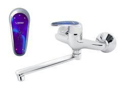 Смеситель для кухни/мойки Варион KARAT Синий, настенный, однорычажный, поворотный, керамический, длина излива 180 мм, латунь, цвет хром