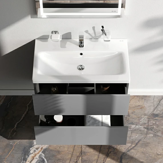 Тумба под раковину AM.PM Gem 75, 750x410x540 мм, подвесная, цвет графит матовый, 2 выдвижных ящика, под раковину/умывальник, прямоугольная, универсальная