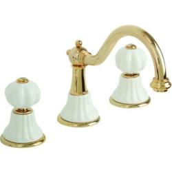 Смеситель для раковины Migliore Olivia, двухвентильный, излив короткий, поворотный, длина 190 мм, керамический, латунь, цвет белый/золото