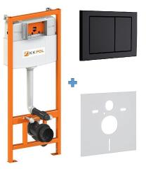 Инсталляция KK-POL Standard с кнопкой смыва M05/черный, (клавишей смыва, двойного слива), система для подвесного унитаза, со скрытым смывным бачком (бак), комплект, размеры рамы (каркас) 42,5х129х23,5 см