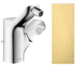 Смеситель для биде Axor Urquiola однорычажный, керамический, фиксированный излив, длина 10,4 см, латунь, цвет полированное золото, без шланга/лейки, с донным клапаном