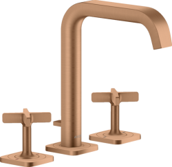 Смеситель для раковины/умывальника Axor Citterio E 170 на 3 отверстия, двухвентильный, фиксированный излив, длина излива 16,5 см, керамический, латунь, цвет шлифованная бронза, с отдельными розетками, со сливным гарнитуром
