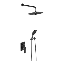 Душевая система Damixa Gala встраиваемая, цвет черный матовый, комплект: смеситель/тропический душ прямоугольный (с верхней лейкой)/лейка/шланг, латунь/ABS-пластик/ПВХ, скрытого монтажа 