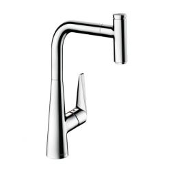 Смеситель для кухни/мойки Hansgrohe Talis Select M51, 300 Eco 1jet, однорычажный, керамический, с поворотным/вытяжным изливом, длина 22 см, латунь, цвет хром