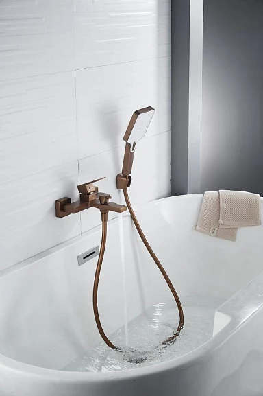 Смеситель для ванны/душа Knotlor Stable, однорычажный, настенный, керамический, неповоротный, длина излива 193 мм, латунь, цвет бронза матовая