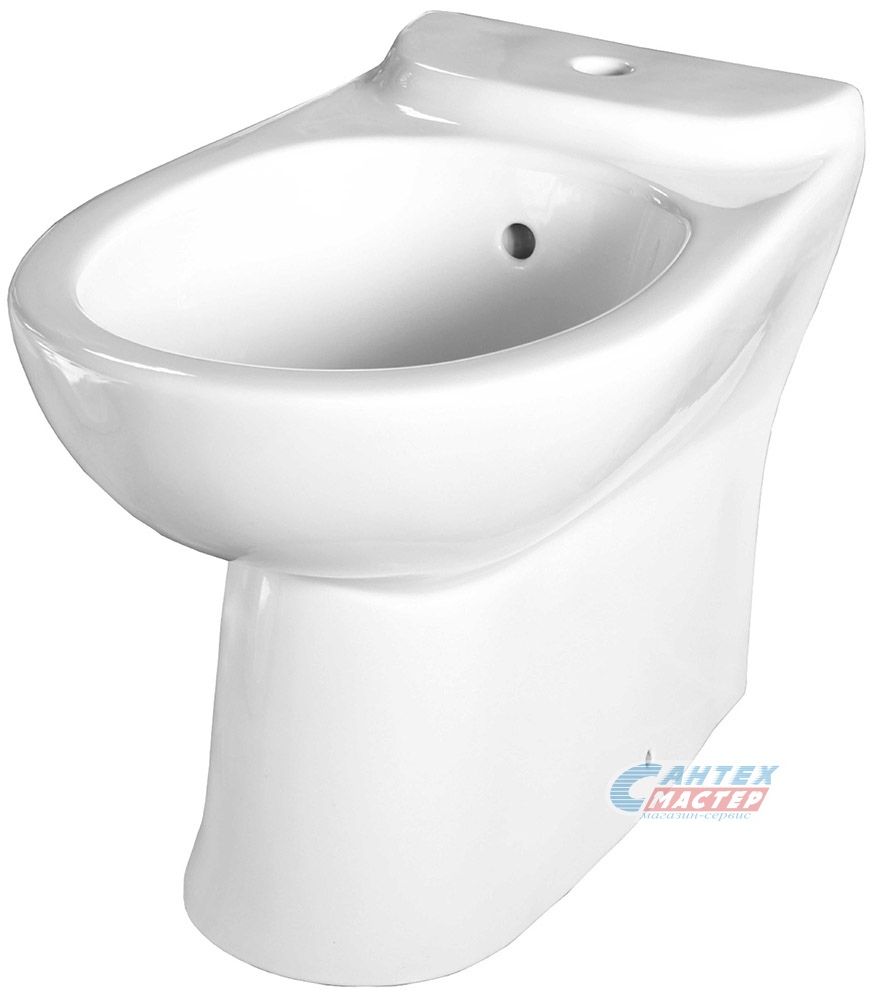 Биде напольное Керамин Женева, БЕЛЫЙ, горизонтальный (прямой, в стену) выпуск, без сиденья, слив-перелив, тип керамический, овальный, размеры (Керамин Женева) 