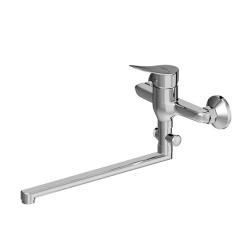 Смеситель для ванны/душа Dorff Norma однорычажный, керамический, настенный, излив поворотный 300 мм, с гибким шлангом/лейкой, латунь, хром