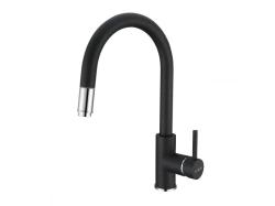 Смеситель для кухни ALVEUS DELOS-P G91 CARBON однорычажный, поворотный/выдвижной, керамический, высокий излив с лейкой, высота излива 19,4 см, латунь, покрытие гранитный композит, цвет карбон