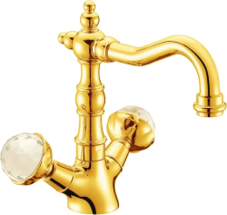 Смеситель для раковины/умывальника Boheme Imperiale Presente, двухвентильный, поворотный, керамический, длина излива 150 мм, латунь, цвет золото