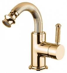 Смеситель для биде Cezares Olimp, однорычажный, низкий, длина излива 130 мм, неповоротный, керамический, латунь, цвет золото 24 карат, с донным клапаном
