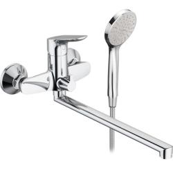 Смеситель для ванны/душа Damixa Origin Bit однорычажный, хромированный, настенный, излив длинный универсальный, длина 325 мм, с аксессуарами, с шлангом/лейкой
