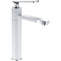 Смеситель для умывальника SHEVANIK однорычажный, округлый, хромированный, неповоротный, высокий, длина излива 170 мм, латунь, цвет белый/хром