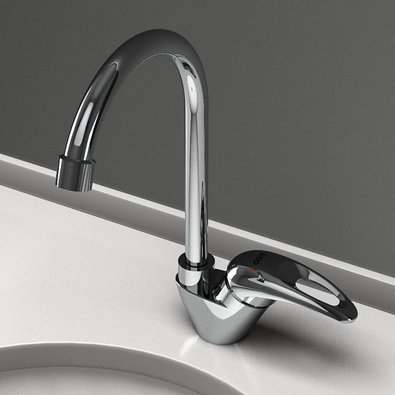 Смеситель для кухни/мойки Dorff Comfort однорычажный, с поворотным изливом, керамический, длина 155 мм, полимер, цвет хром