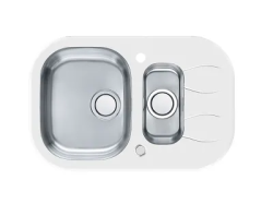 Мойка кухонная ALVEUS WAVE UP 30 76х50х17,5 см, врезная/встраиваемая сверху, две чаши, с крылом, закаленное стекло/нержавеющая сталь, овальная, цвет белый, с отверстием под смеситель