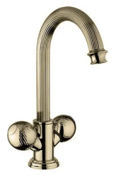 Смеситель для раковины Cezares Olimp, двухвентильный, высокий, длина излива 155 мм, поворотный, керамический, латунь, цвет бронза, с донным клапаном