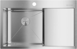 Мойка кухонная Omoikiri Akisame 78-IN-L, 51х78 см, врезная, из нержавеющей стали, прямоугольная, цвет нержавеющая сталь, с отверстием под смеситель, с крылом справа, слив-перелив, врезная в столещницу, для кухни