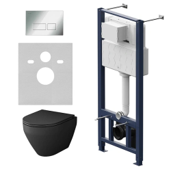 Комплект унитаза с инсталляцией AM.PM Spirit V2.0 черный, c сиденьем микролифт, с пневматической клавишей, цвет хром (кнопкой, клавишей двойного смыва), система для подвесного унитаза, со скрытым смывным бачком (бак), с подвесным унитазом