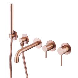 Смеситель для ванны/душа ABBER Wasser Kreis однорычажный, встраиваемый, неповоротный, латунь, длина излива 220 мм, керамический, цвет розовое золото матовое