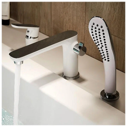 Смеситель для ванны/душа LEDEME на борт ванны, однорычажный, неповоротный, латунный, длина излива 212 мм, латунь, цвет белый/хром