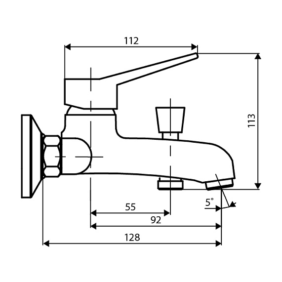 Смеситель для ванны/душа Dorff Optima однорычажный, керамический, настенный, излив короткий литой 92 мм, латунь, хром