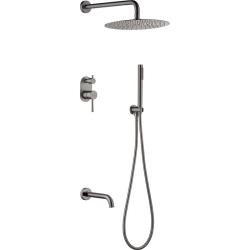 Душевая система Boheme Uno, встраиваемая, цвет оружейная сталь матовая, комплект: однорычажный, смеситель/излив/тропический душ (с верхней лейкой)/лейка/держатель лейки/шланг, встраиваемый (скрытый) монтаж