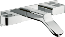 Смеситель для раковины Axor Urquiola, на 3 отверстия, двухвентильный, настенный/встраиваемый, скрытого монтажа, фиксированный излив, длина излива 16,8 см, керамический, латунь, цвет хром, незапираемый сливной набор