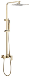 Душевая система ABBER Daheim, 900-1250 мм, цвет золотой матовый, комплект: однорычажный, смеситель/тропический душ (с верхней лейкой)/стойка/лейка/шланг, настенный монтаж
