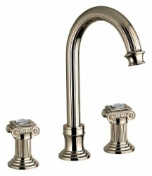 Смеситель для раковины Cezares Olimp, на 3 отверстия, двухвентильный, высокий, длина излива 155 мм, неповоротный, керамический, латунь, цвет бронза, с донным клапаном