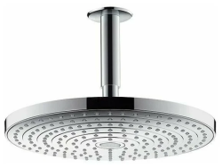 Верхний душ Hansgrohe Raindance Select S 300 2jet, потолочный монтаж, круглый, с 2 режимами, размер 30 см, латунь, цвет хром/белый, для душа/ванной