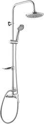 Душевая система настенная Deante JOKO ROUND, 950 мм, цвет хром, комплект: однорычажный смеситель/тропический душ (с верхней лейкой)/лейка/стойка/шланг, латунь