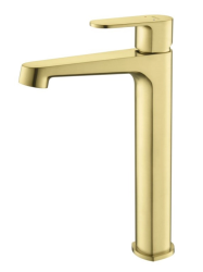 Смеситель для раковины/умывальника Aquatek Оберон однорычажный, неповоротный, фиксированный, высокий, излив длина 157 мм высота 239 мм латунь, цвет шлифованное золото