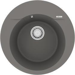 Мойка кухонная Lemark SULA 500, 50х50х19,7 см, врезная, кварцгранит, круглая, цвет серый шелк, без отверстия под смеситель, без крыла, слив-перелив, врезная в столещницу, для кухни