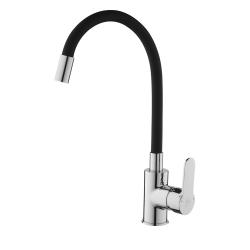 Смеситель для кухни/мойки AQUEDUC однорычажный, поворотный/гибкий, керамический, длина излива 180 мм, высота 250 мм, латунь, цвет хром/черный 345387