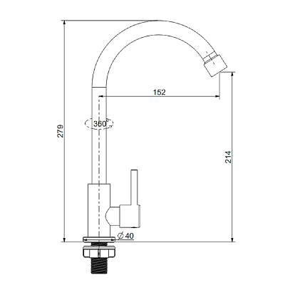 Смеситель для кухни/мойки Splenka S249.481.05 моно, поворотный, керамический, длина излива 152 мм, нержавеющая сталь, цвет сатин