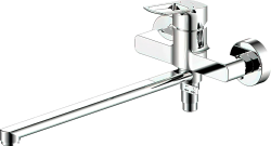 Смеситель для ванны/душа IDDIS Spin, однорычажный, настенный, поворотный, керамический картридж, длина излива 350 мм, латунь, цвет хром