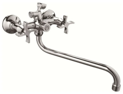 Смеситель для ванны/душа LEDEME настенный, двухвентильный, поворотный, латунный, длина излива 279 мм, латунь, цвет хром