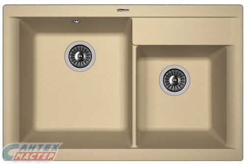Мойка Florentina Касси 780 , 78х51х217 см, врезная, двойная, из искусственного камня, прямоугольная, цвет капучино, без отверстия под смеситель, слив-перелив, для кухни
