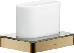Стакан Axor Universal Accessories, с держателем, настенный, металлический/стеклянный, форма прямоугольная, для зубных щеток в ванную/туалет/душевую кабину, цвет полированная бронза, к стене