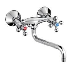 Смеситель для кухни/мойки Ekko, двухвентильный, настенный, поворотный, керамический, длина излива 265 мм, силумин, цвет хром