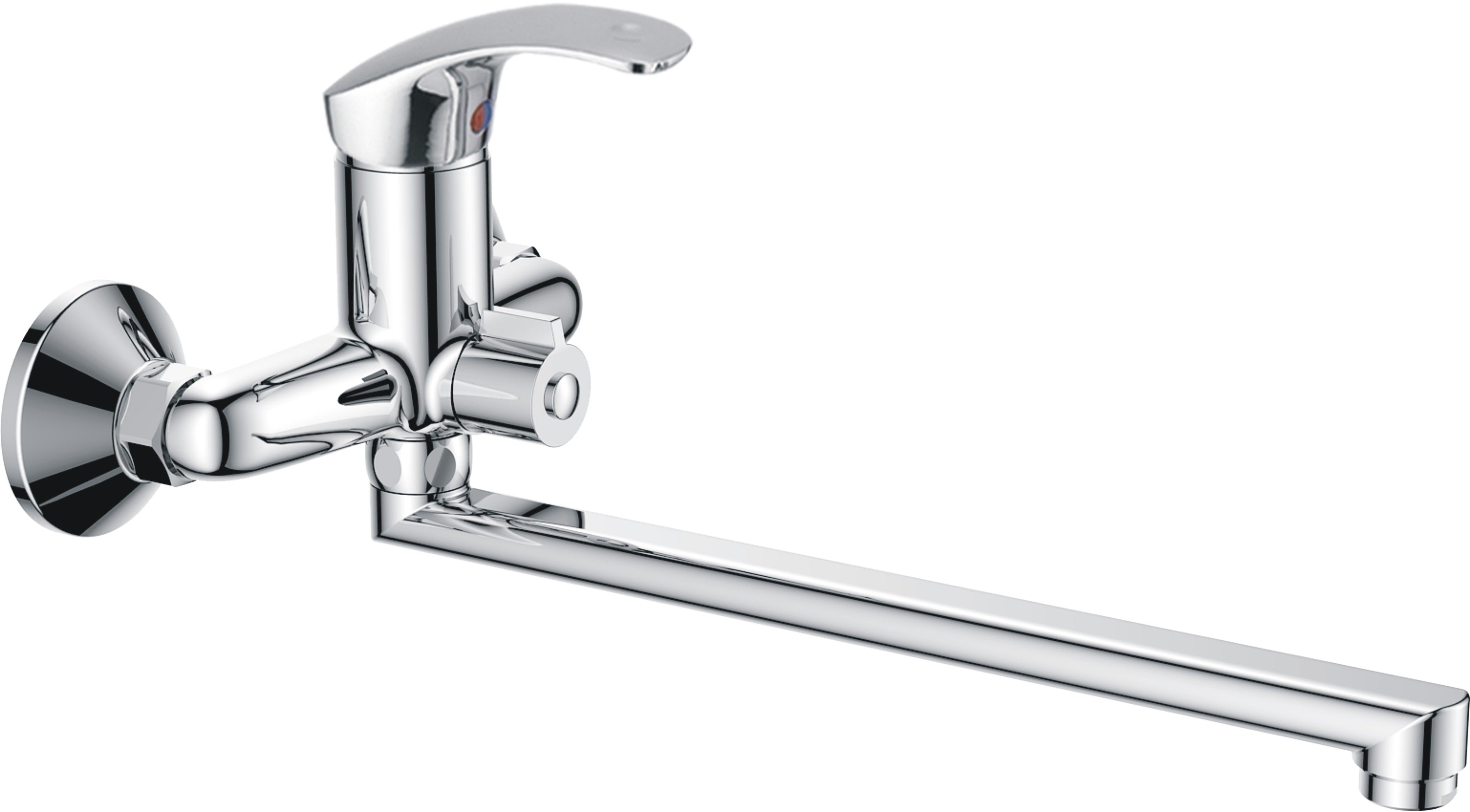 Смеситель для ванны/душа HAIBA однозахватный, хромированный, настенный, излив длинный, поворотный, латунь, цвет хром