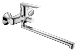 Смеситель для ванны/душа Esko Lagos однорычажный, керамический, настенный, излив поворотный 322 мм, с гибким шлангом, душем/лейкой, латунь, цвет хром, длинный, универсальный, горизонтальный, рычажный, кран, комплект, сантехника, размер